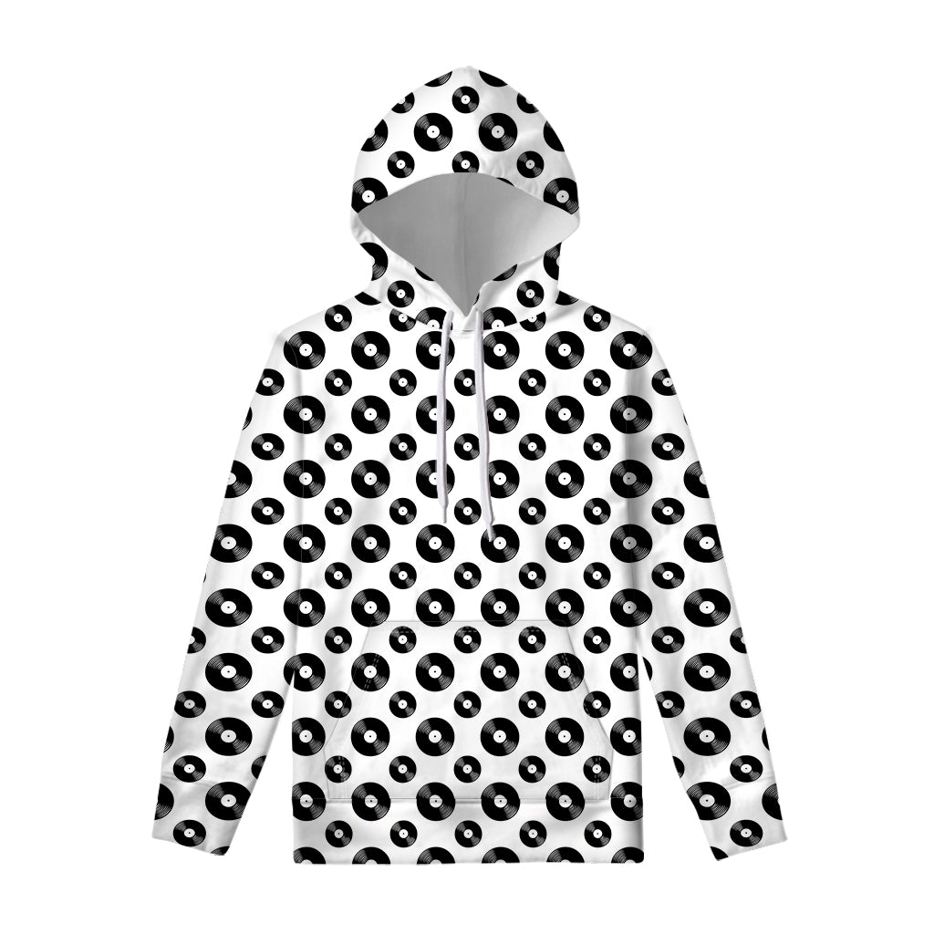 White And Black Vinyl Pattern Print Pullover Hoodie