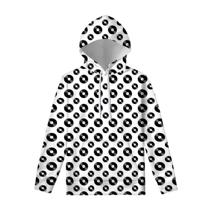 White And Black Vinyl Pattern Print Pullover Hoodie