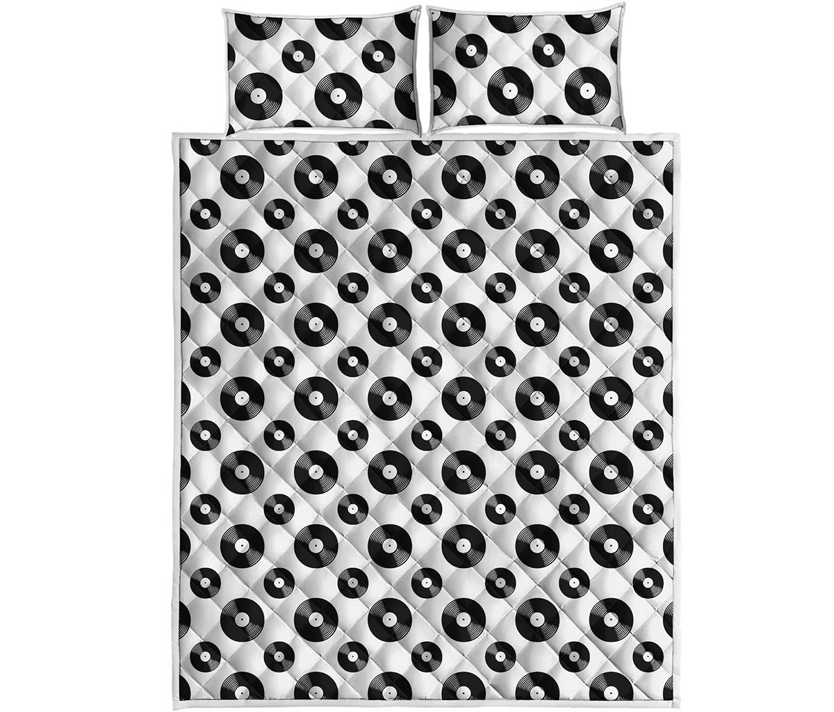 White And Black Vinyl Pattern Print Quilt Bed Set