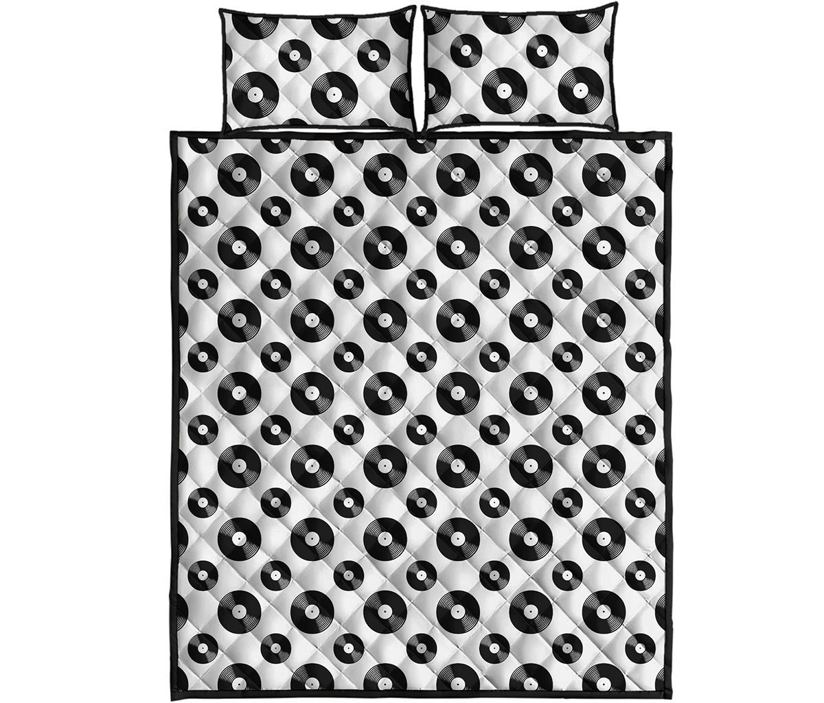 White And Black Vinyl Pattern Print Quilt Bed Set