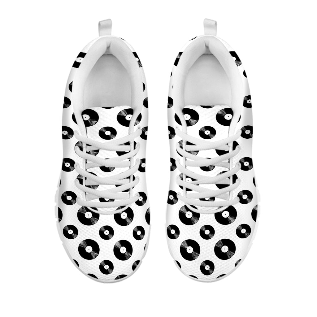 White And Black Vinyl Pattern Print White Sneakers
