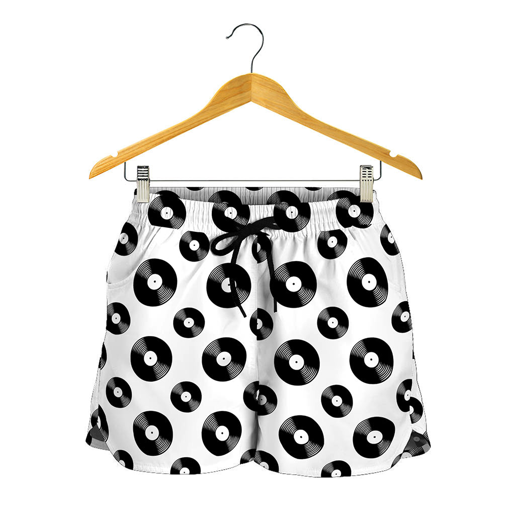White And Black Vinyl Pattern Print Women's Shorts