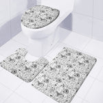 White And Black Wicca Magical Print 3 Piece Bath Mat Set