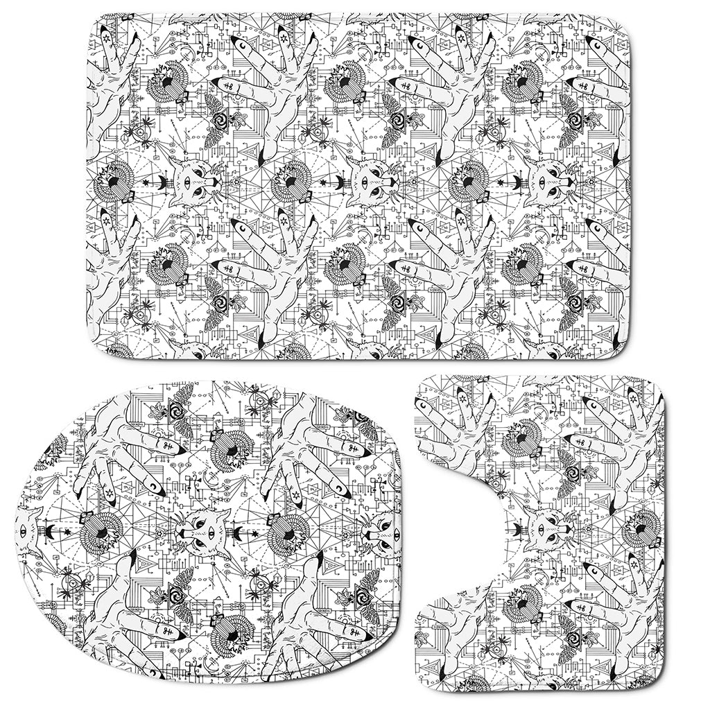White And Black Wicca Magical Print 3 Piece Bath Mat Set