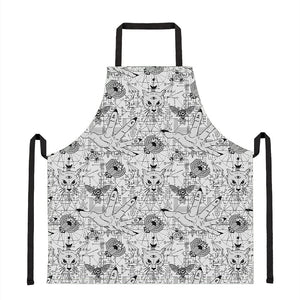 White And Black Wicca Magical Print Apron