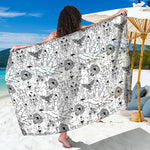 White And Black Wicca Magical Print Beach Sarong Wrap