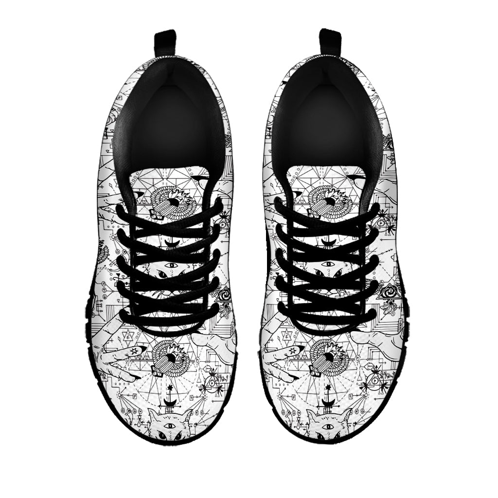 White And Black Wicca Magical Print Black Sneakers