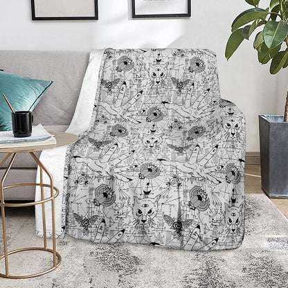 White And Black Wicca Magical Print Blanket