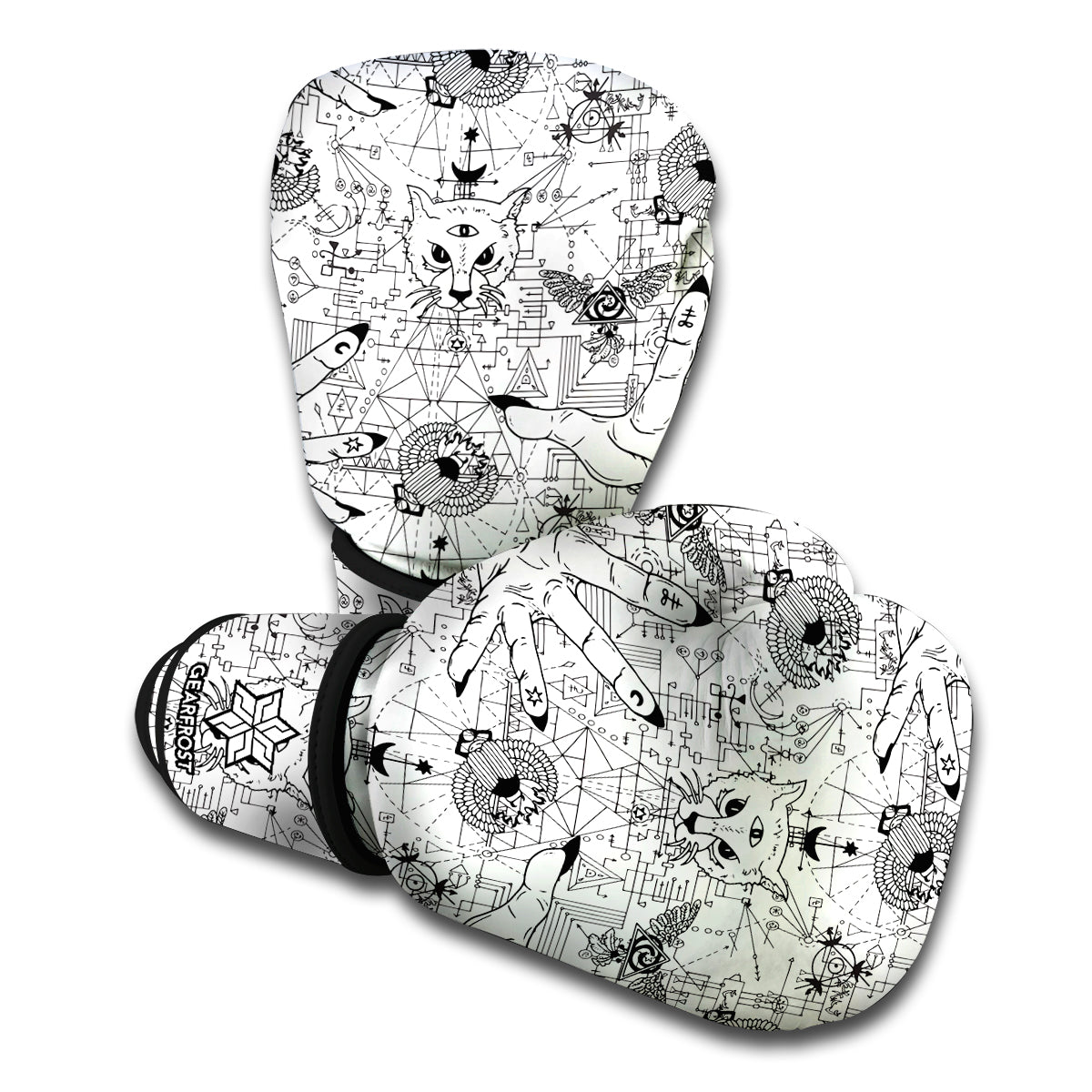 White And Black Wicca Magical Print Boxing Gloves