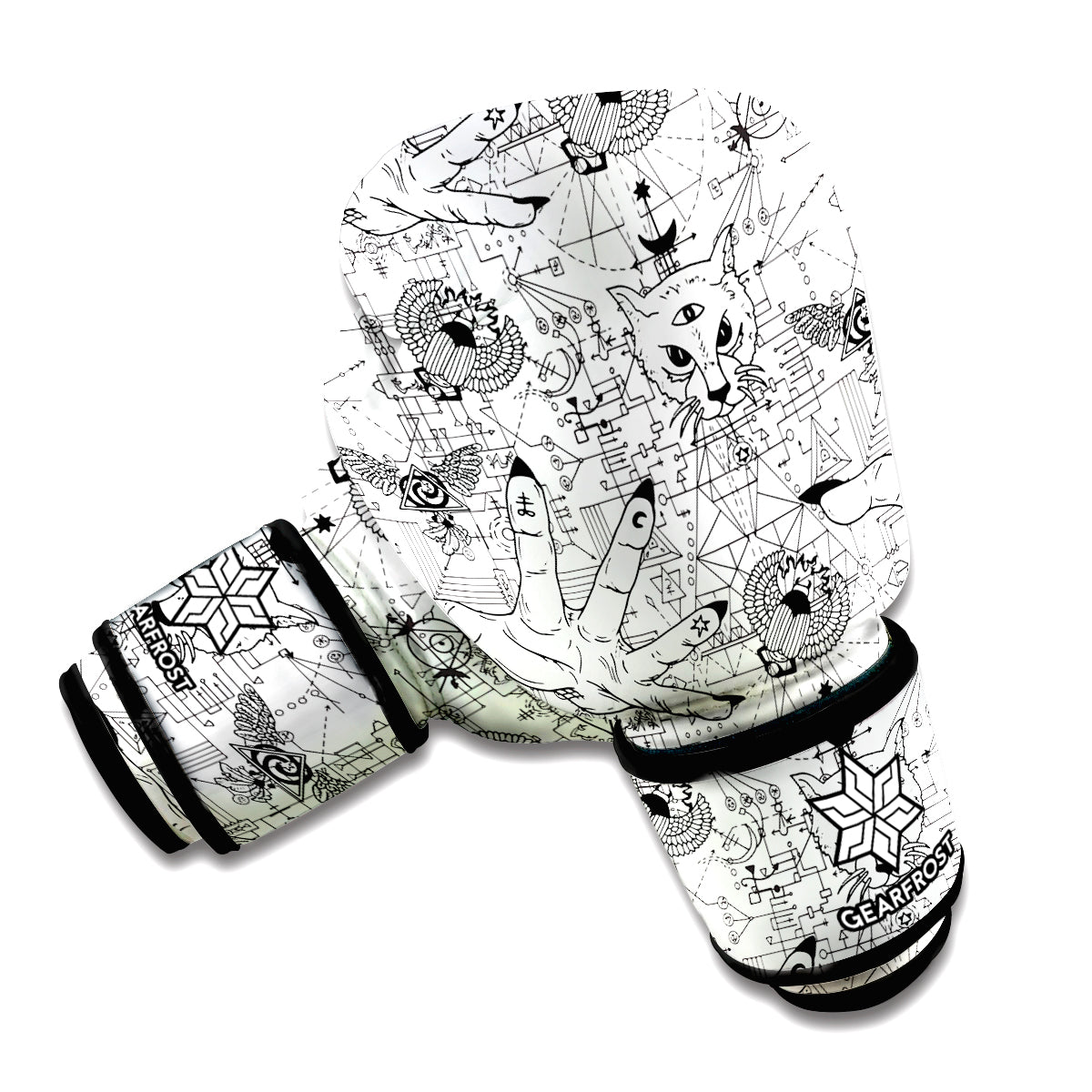 White And Black Wicca Magical Print Boxing Gloves