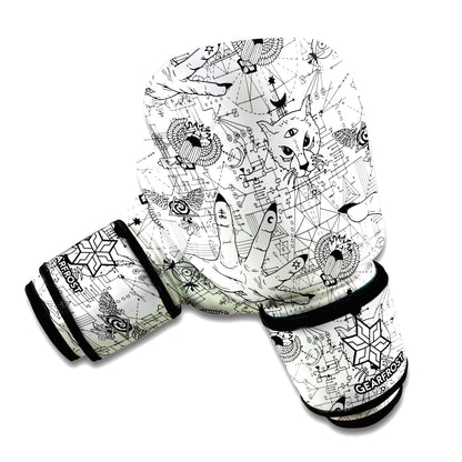 White And Black Wicca Magical Print Boxing Gloves