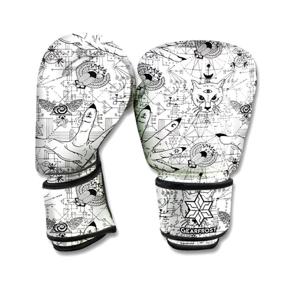 White And Black Wicca Magical Print Boxing Gloves