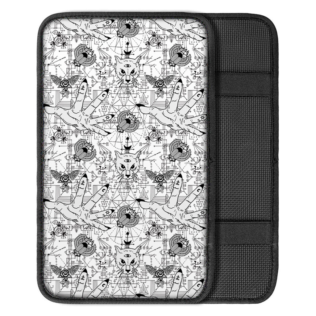 White And Black Wicca Magical Print Car Center Console Cover