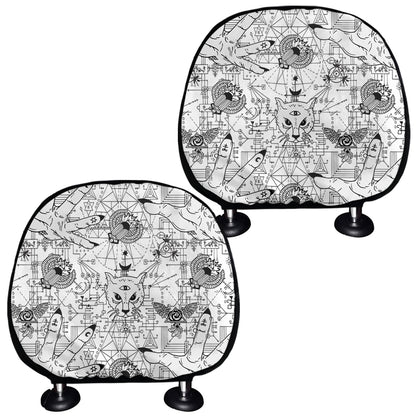 White And Black Wicca Magical Print Car Headrest Covers