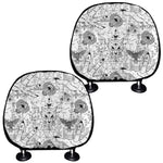 White And Black Wicca Magical Print Car Headrest Covers