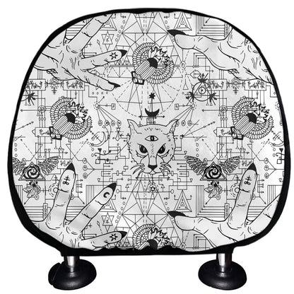 White And Black Wicca Magical Print Car Headrest Covers