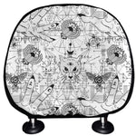 White And Black Wicca Magical Print Car Headrest Covers