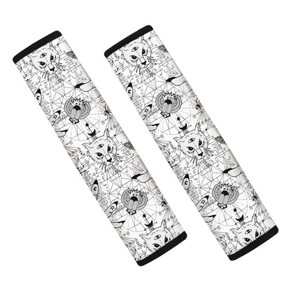 White And Black Wicca Magical Print Car Seat Belt Covers