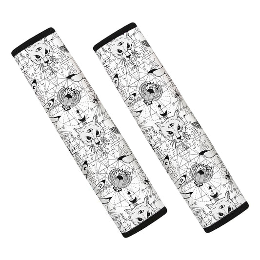 White And Black Wicca Magical Print Car Seat Belt Covers