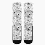 White And Black Wicca Magical Print Crew Socks
