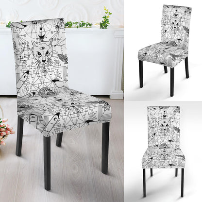 White And Black Wicca Magical Print Dining Chair Slipcover