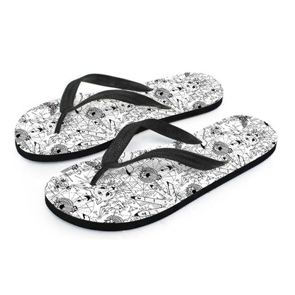 White And Black Wicca Magical Print Flip Flops