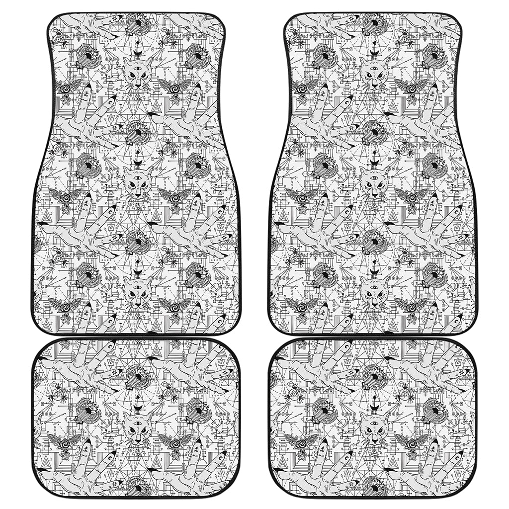 White And Black Wicca Magical Print Front and Back Car Floor Mats