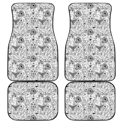 White And Black Wicca Magical Print Front and Back Car Floor Mats