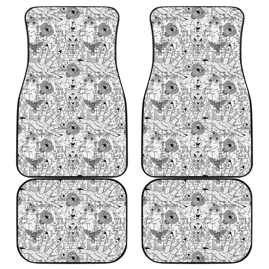 White And Black Wicca Magical Print Front and Back Car Floor Mats