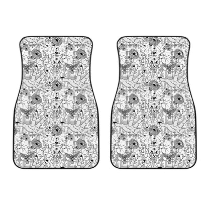 White And Black Wicca Magical Print Front Car Floor Mats