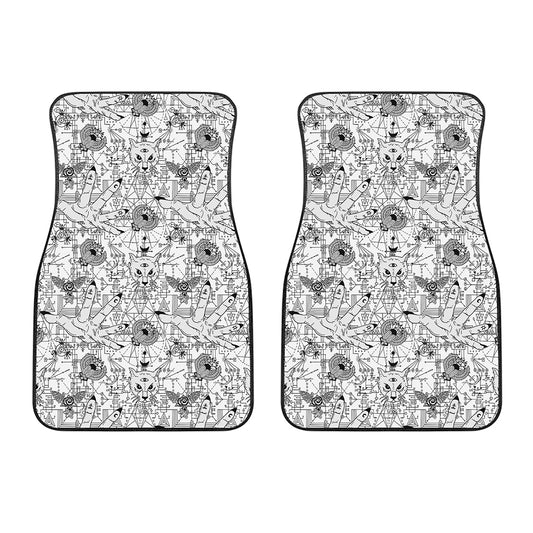 White And Black Wicca Magical Print Front Car Floor Mats