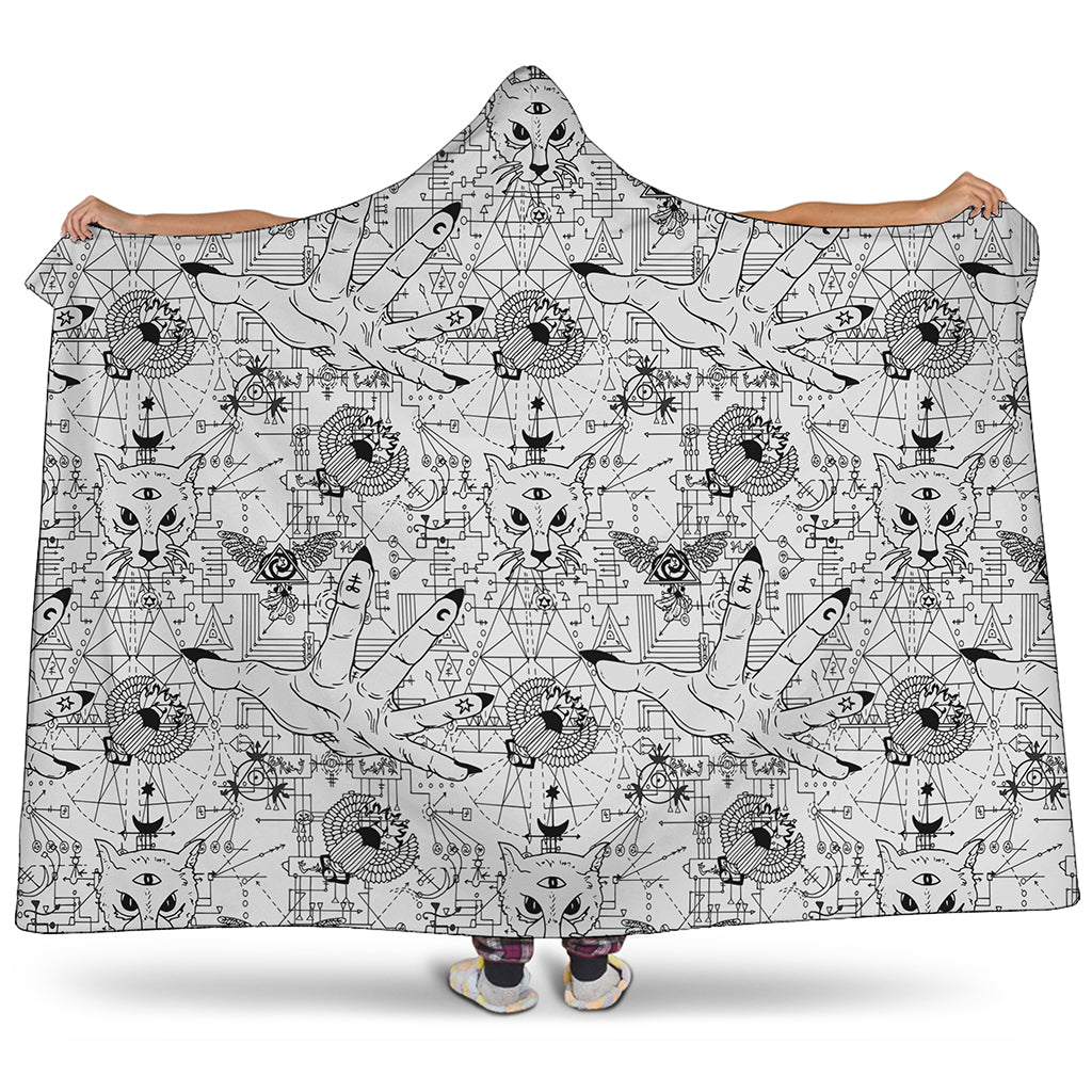 White And Black Wicca Magical Print Hooded Blanket