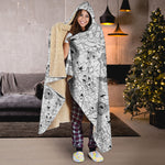 White And Black Wicca Magical Print Hooded Blanket