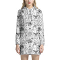 White And Black Wicca Magical Print Pullover Hoodie Dress