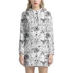 White And Black Wicca Magical Print Hoodie Dress