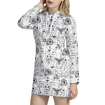 White And Black Wicca Magical Print Hoodie Dress