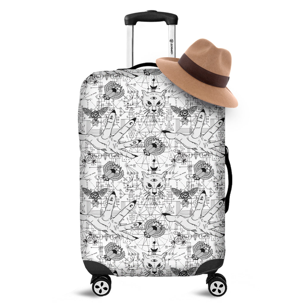 White And Black Wicca Magical Print Luggage Cover
