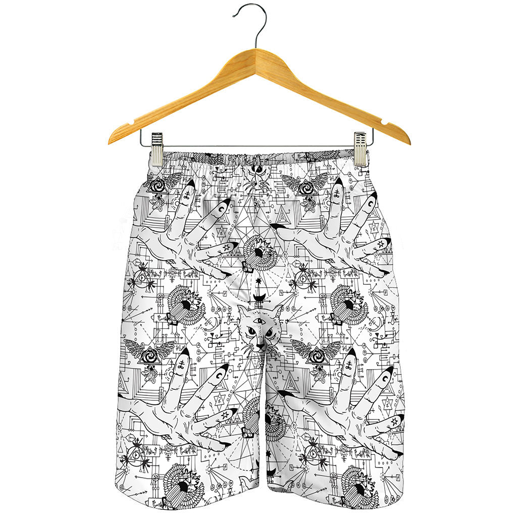 White And Black Wicca Magical Print Men's Shorts
