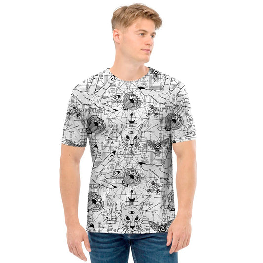 White And Black Wicca Magical Print Men's T-Shirt