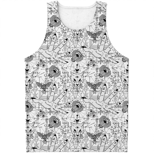 White And Black Wicca Magical Print Men's Tank Top