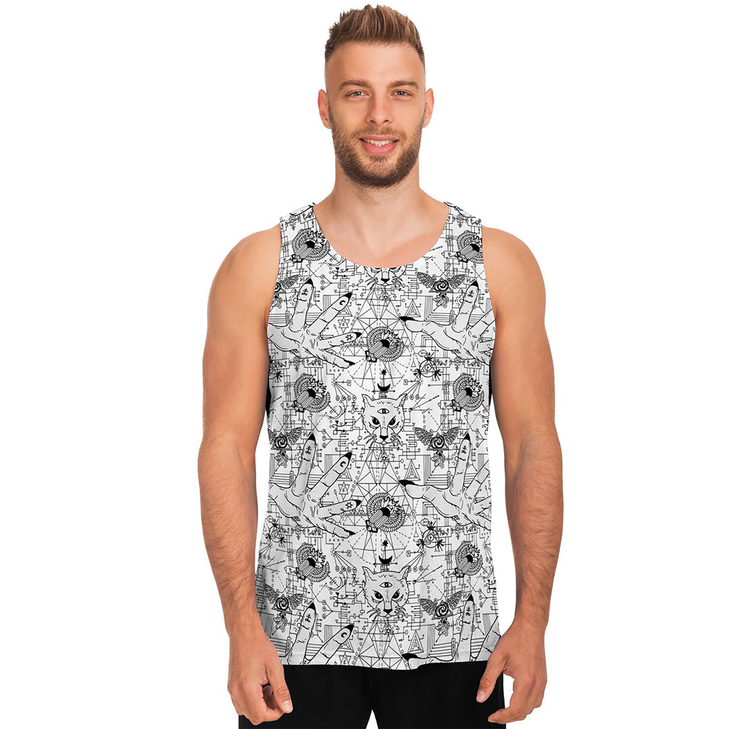 White And Black Wicca Magical Print Men's Tank Top