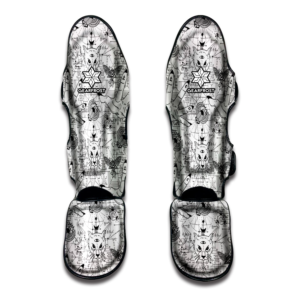White And Black Wicca Magical Print Muay Thai Shin Guard