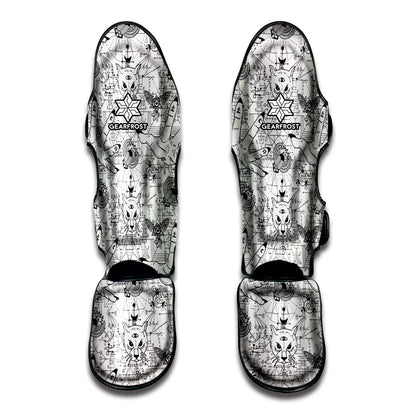 White And Black Wicca Magical Print Muay Thai Shin Guard
