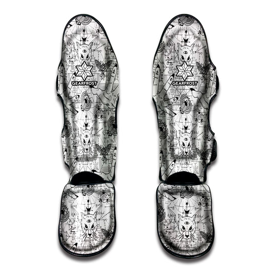 White And Black Wicca Magical Print Muay Thai Shin Guard