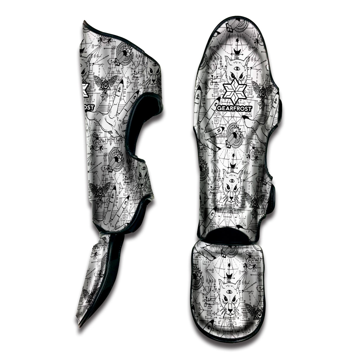 White And Black Wicca Magical Print Muay Thai Shin Guard