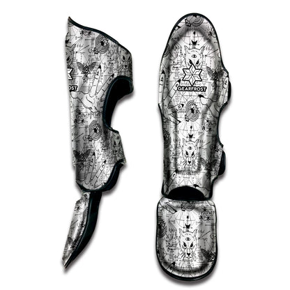 White And Black Wicca Magical Print Muay Thai Shin Guard