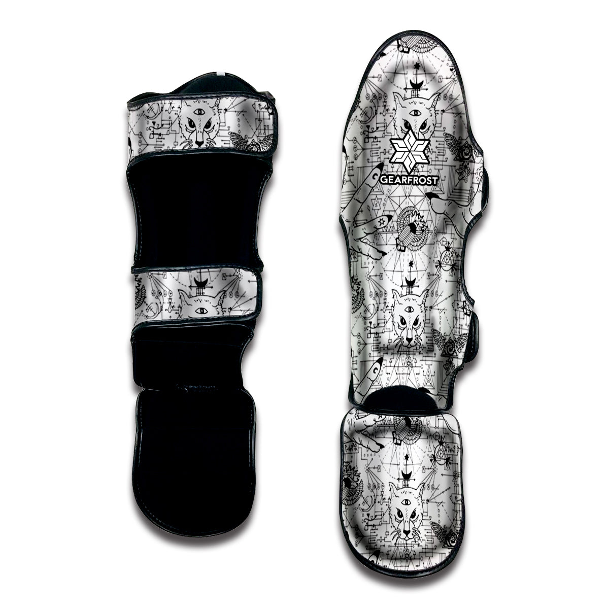 White And Black Wicca Magical Print Muay Thai Shin Guard