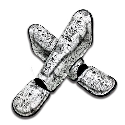 White And Black Wicca Magical Print Muay Thai Shin Guard