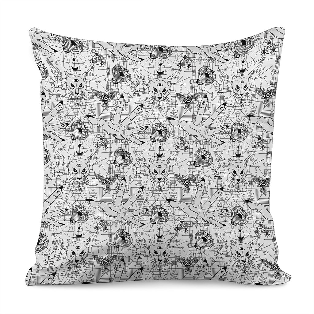 White And Black Wicca Magical Print Pillow Cover