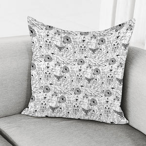 White And Black Wicca Magical Print Pillow Cover